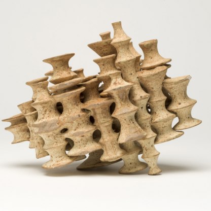 Thrown Spool Assemblage, made by Bryan Newman (1935–2019), in Somerset, England, c. 1968. Stoneware, unglazed