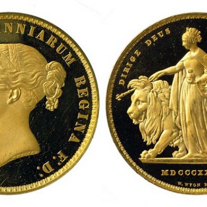 An image chosen to represent £5 Coin of Queen Victoria, England, 1839