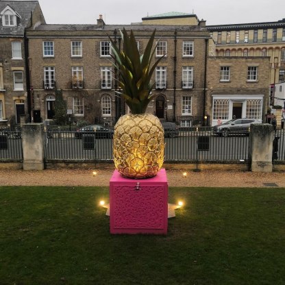 Golden pineapple on the front lawn