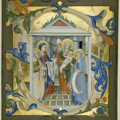 Historiated initial S, with The Presentation in the Temple