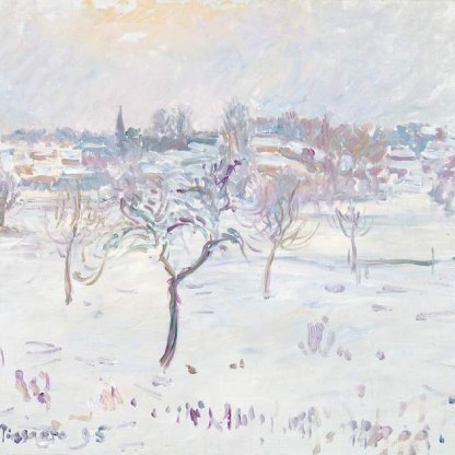 Snowy landscape at Eragny with an apple tree