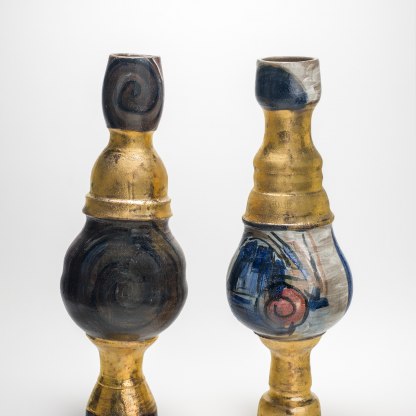 Candy Lady (pair, 2020), stoneware, thrown, painted and stained, with gold lustre, Shawanda Corbett © Shawanda Corbett