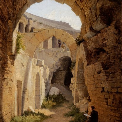 An Artist in Renaissance Costume Sketching in the Arena of Nîmes