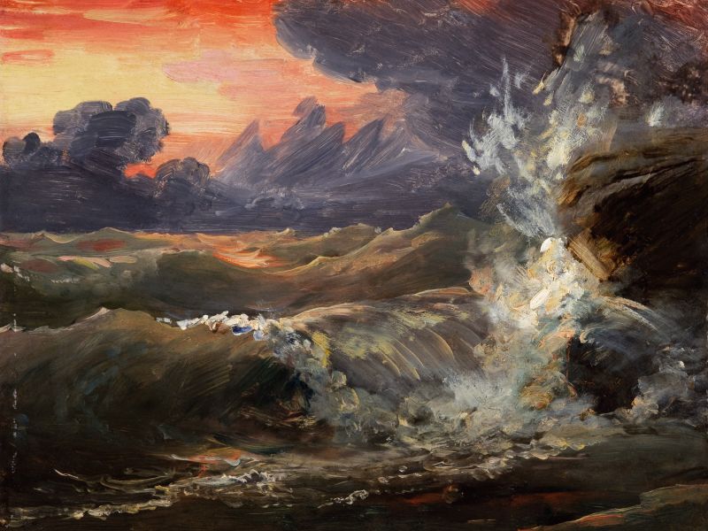 Highlight image for A Study of Waves breaking against Rocks at Sunset