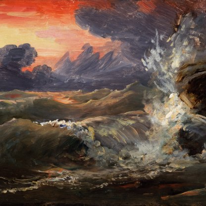 Highlight image for A Study of Waves breaking against Rocks at Sunset