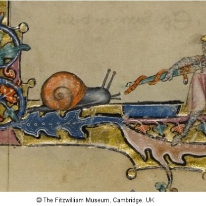 Detail from the Macclesfield Psalter - the snail combat